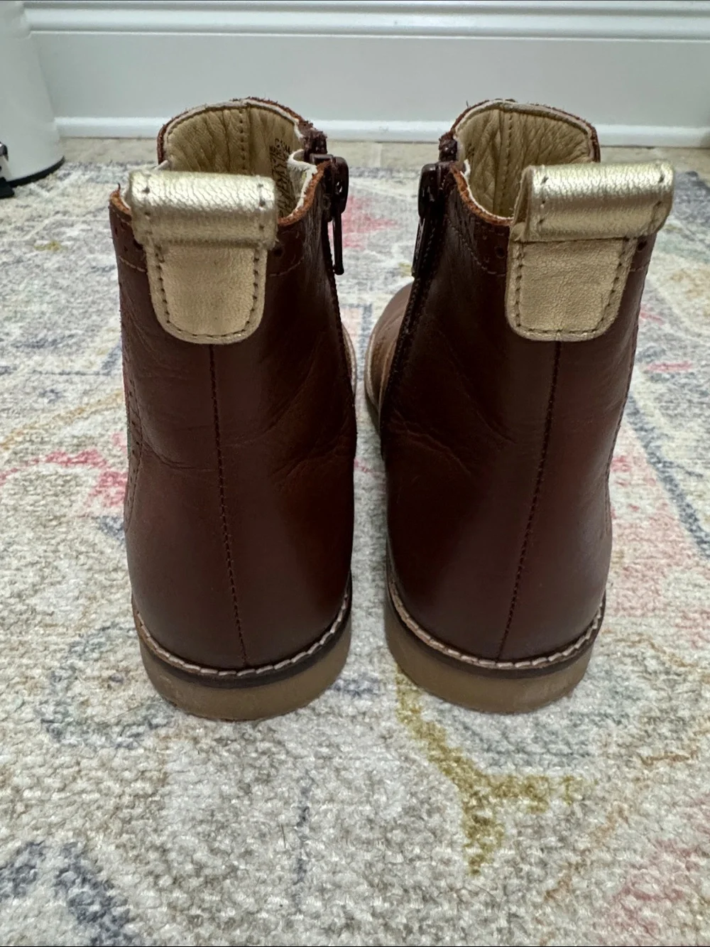 Mini Boden Brown Leather Chelsea Boots with Glitter Stripe Panel